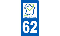 Autocollant (sticker): immatriculation motard 62 région Hauts-de-France