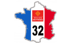 FRANCE 32 Région Midi Pyrénées - 15x15cm - Autocollant(sticker)